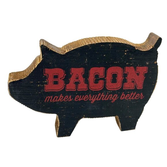 Rustic Pig Shaped Wood Decor Distressed Accent Primitive Kitchen Home - Picture 5 of 12